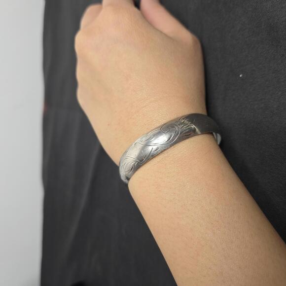 Smibo Norway Sterling Silver Engraved Cuff Bracelet Vintage Scandinavian - Picture 7 of 9